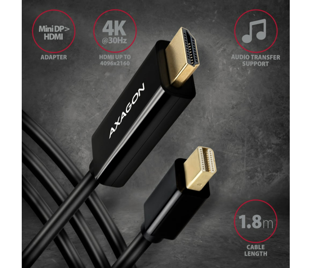 AXAGON RVDM-HI14C2 Konwerter/kabel aktywny Mini DP > HDMI 1.4 kabel 1.8m4K/30Hz - 1485476 - zdjęcie 2